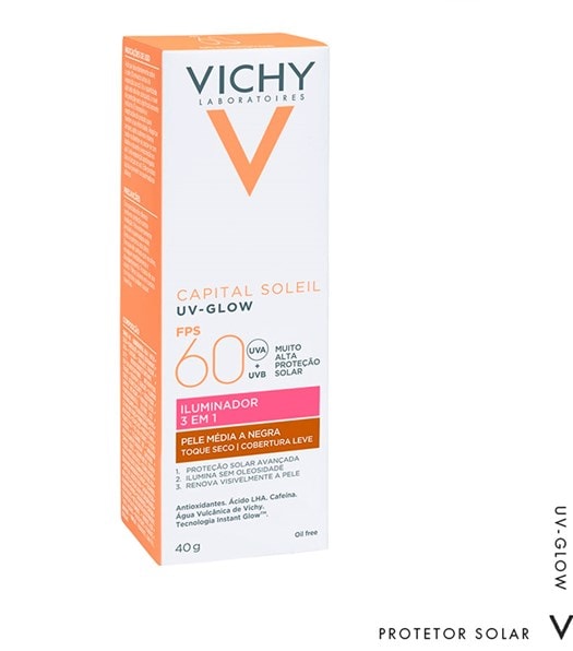 Protetor Solar Facial Vichy UV-Glow FPS60 Com Cor 40g