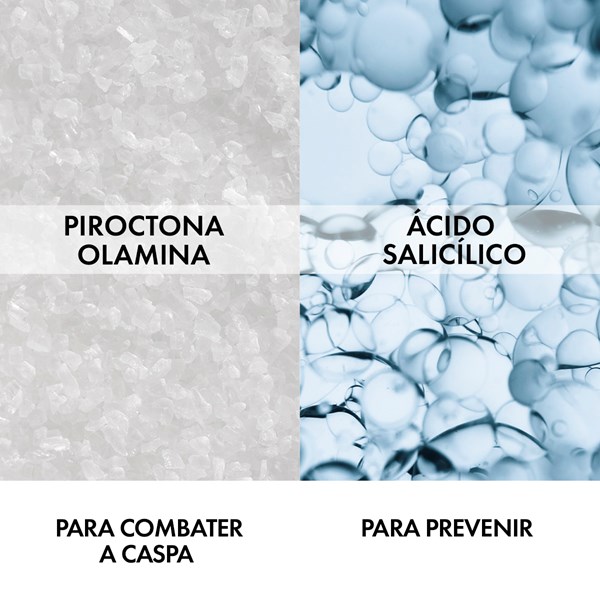 Piroctona Olamina para combater a caspa e Ácido Salicílico para prevenir.