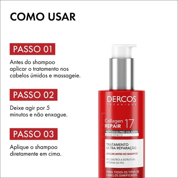 Passo a passo de como usar o Pré-Shampoo Collagen Repair 17