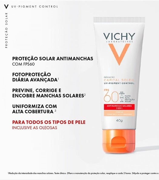 CAPITAL SOLEIL PROTETOR SOLAR FACIAL COM COR UV-PIGMENT CONTROL FPS60