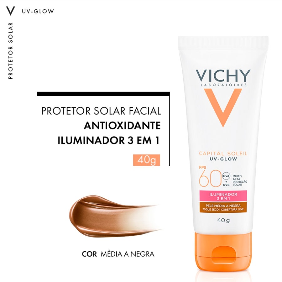 Protetor Solar Facial Vichy UV-Glow FPS60 Com Cor 40g
