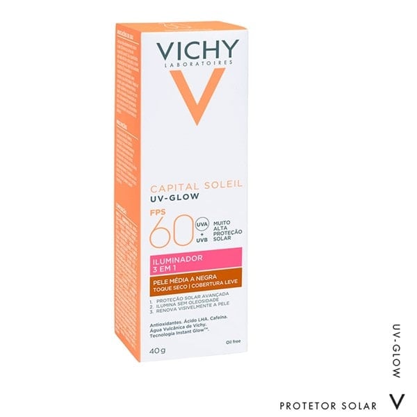 Protetor Solar Facial Vichy UV-Glow FPS60 Com Cor 40g