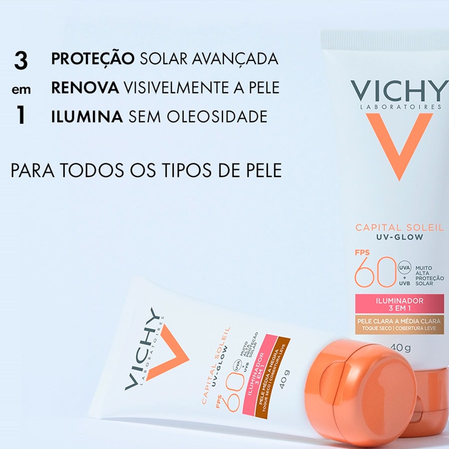 Protetor Solar Facial Vichy UV-Glow FPS60 Com Cor 40g