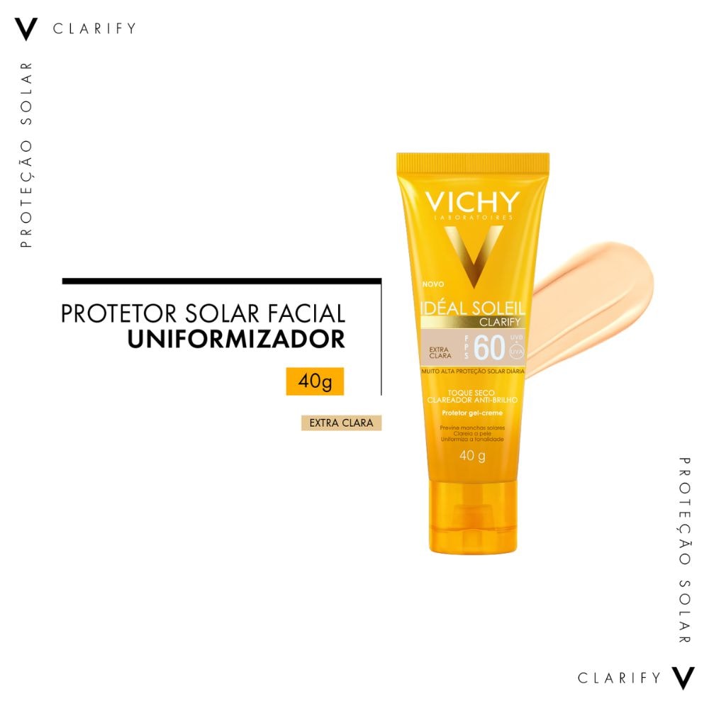 Protetor Solar Facial Vichy Ideal Soleil Clarify FPS60 - 40g - Extra clara