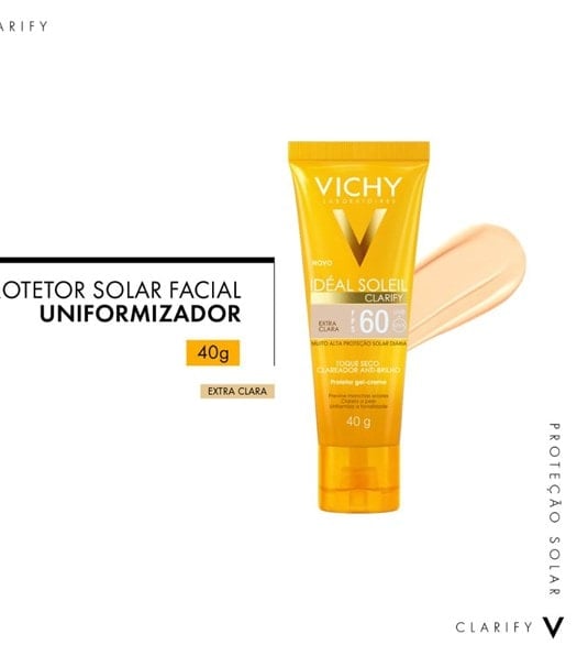 Protetor Solar Facial Vichy Ideal Soleil Clarify FPS60 - 40g - Extra clara