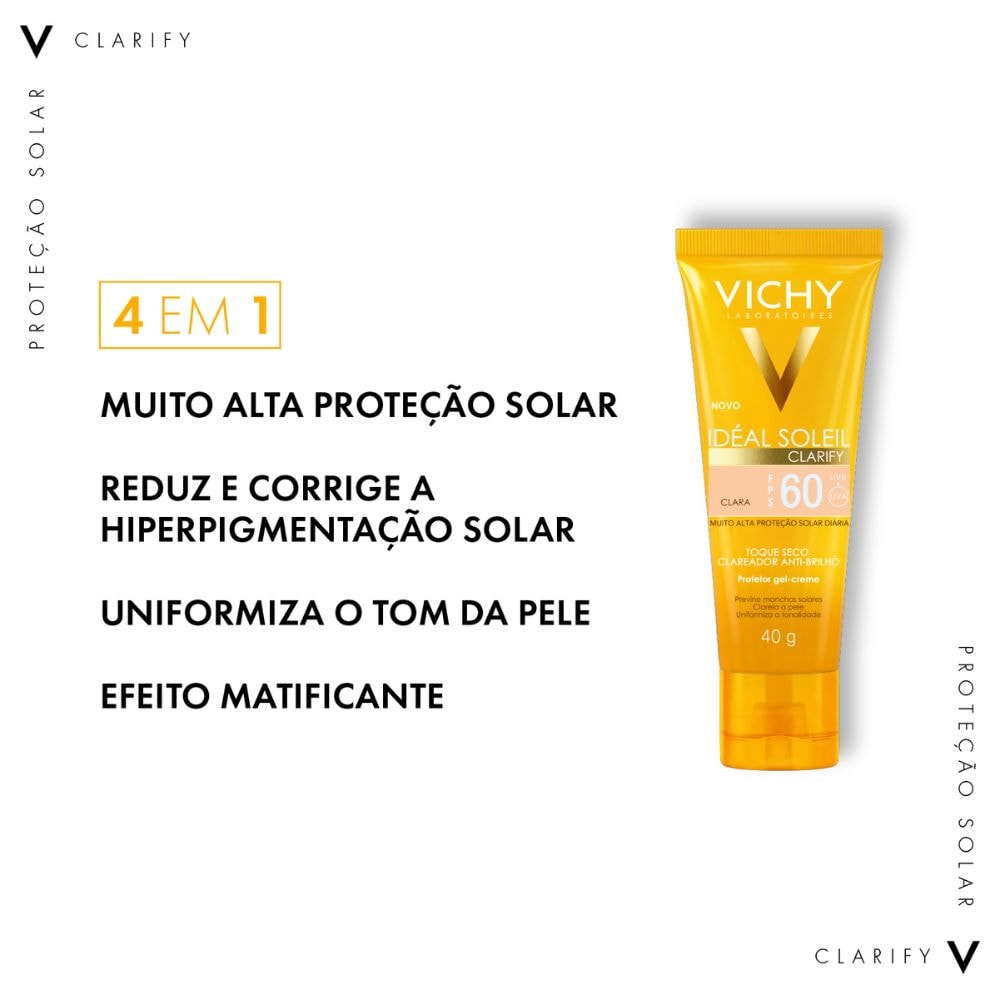 Protetor Solar Facial Vichy Ideal Soleil Clarify FPS60 - 40g
