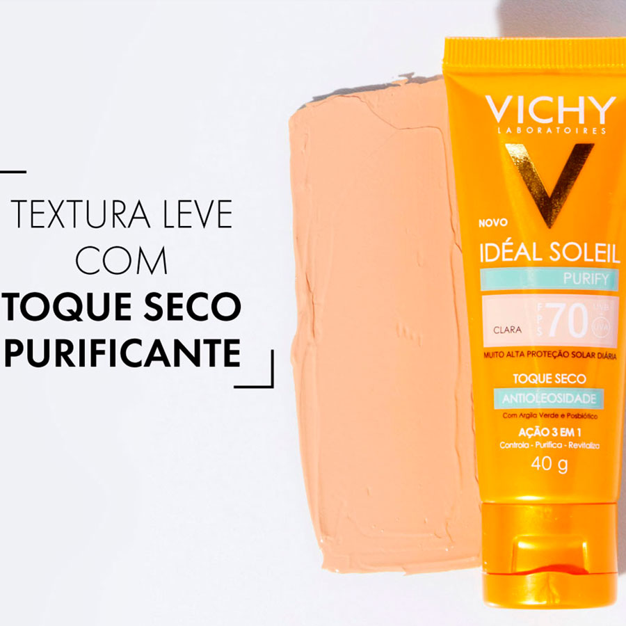 Protetor Solar Facial Com Cor Vichy Ideal Soleil Purify FPS70 - 40g