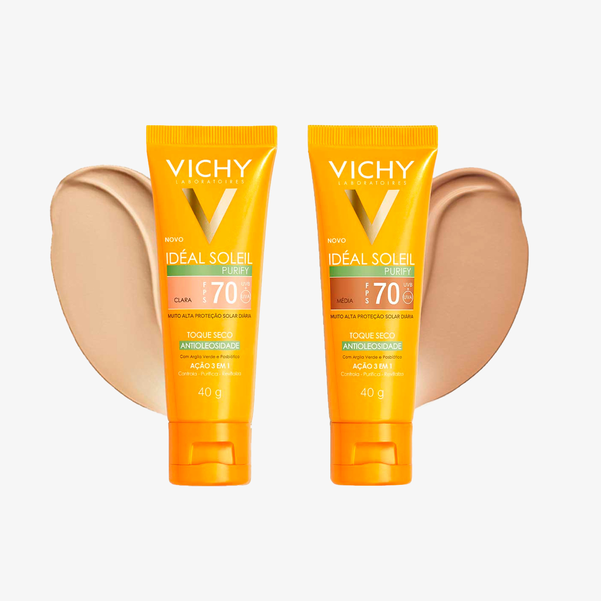 Protetor Solar Facial Com Cor Vichy Ideal Soleil Purify FPS70 - 40g