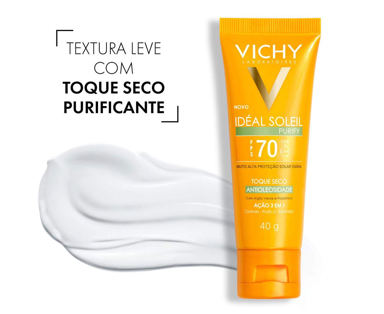 Protetor Solar Facial Vichy Ideal Soleil Purify FPS70 - 40g Textura