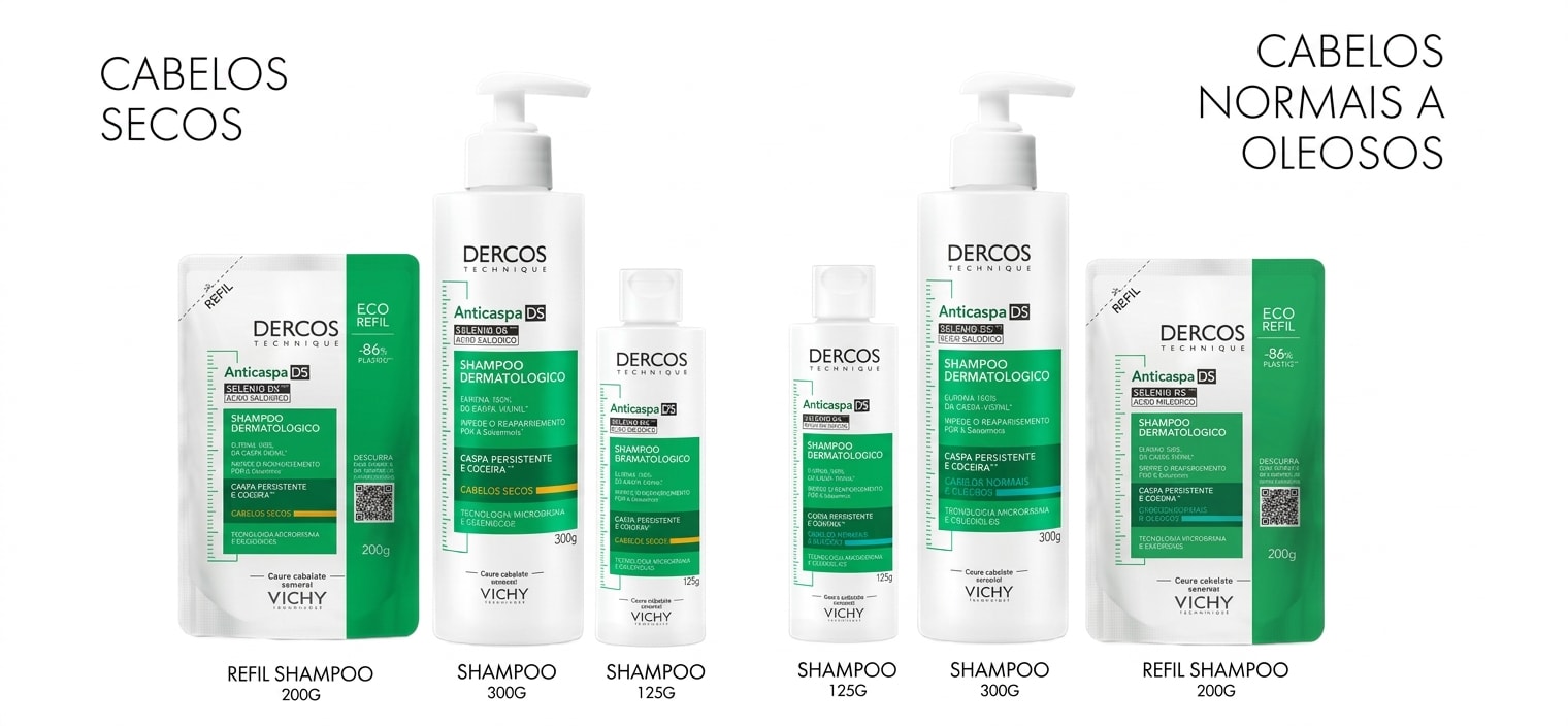 Linha Dercos para cabelos secos, normais e oleosos.